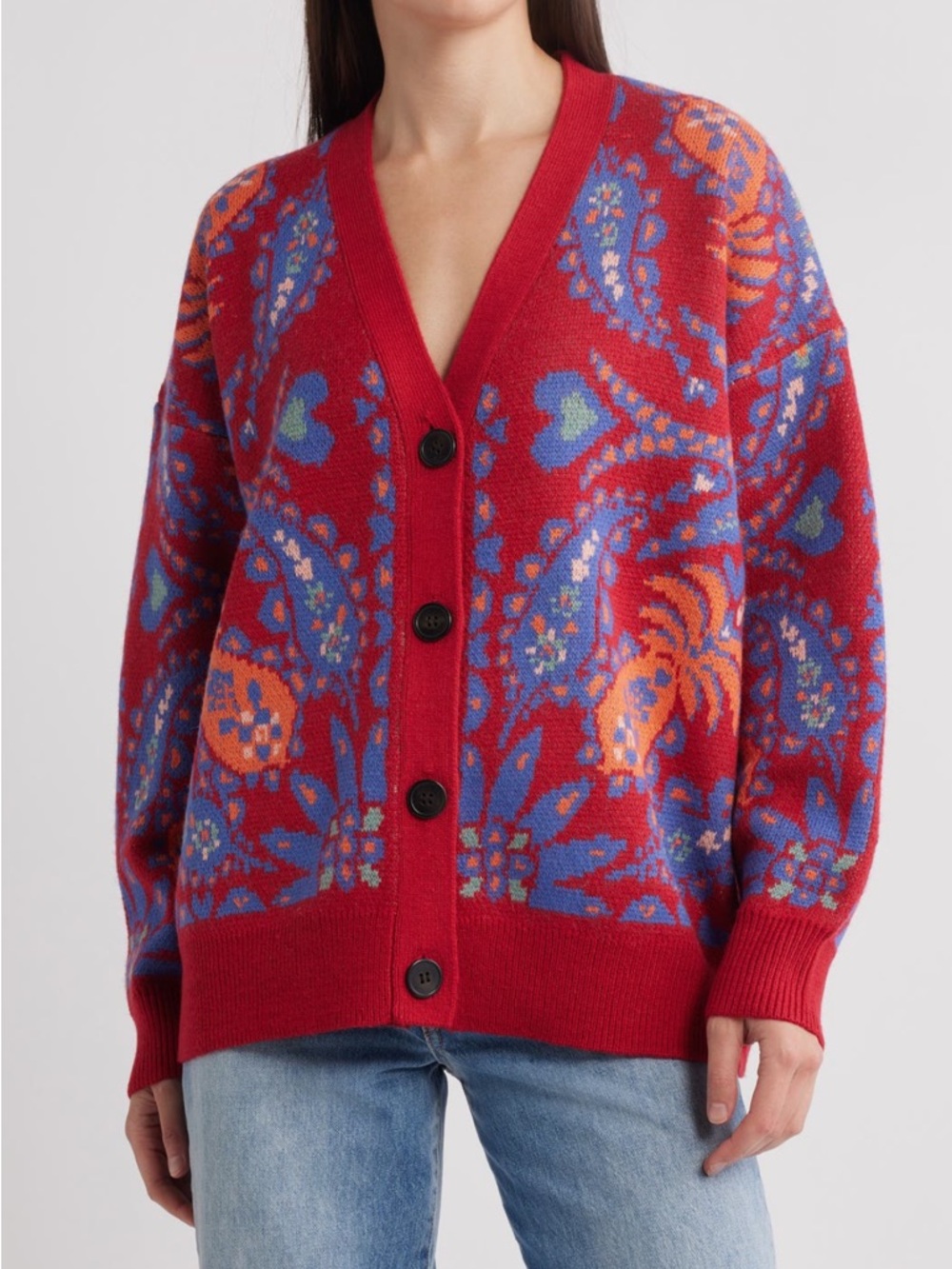 FARM Rio Luang Paisley Cardigan Wool Blend Size XXS Oversized